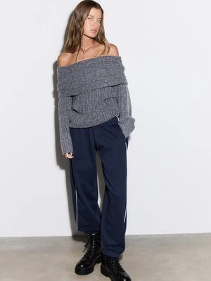 Stradivarius Spodnie jogger z lampasami  Morski