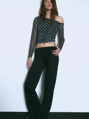 Stradivarius Spodnie legginsy z podwiniętym pasem  Czarny
