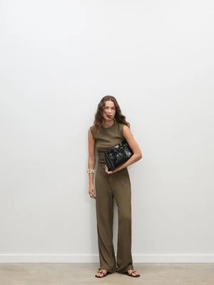 Stradivarius Spodnie proste z efektem marszczenia  Khaki