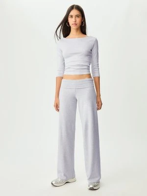 Stradivarius Spodnie proste z wywijanym pasem  Popielaty