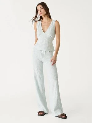 Stradivarius Spodnie straight haftowane z lnem  Błękitny