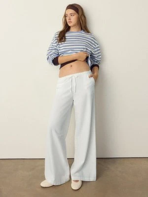 Stradivarius Spodnie wide leg z efektem lnu  Ecru