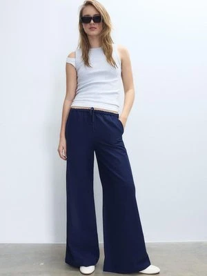 Stradivarius Spodnie wide leg z lnu  Ciemnomorski
