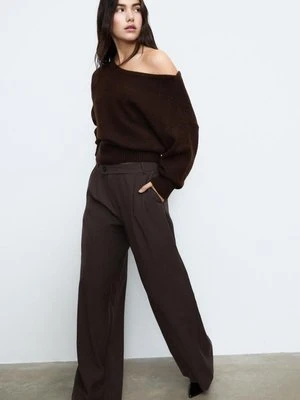 Stradivarius Spodnie wizytowe casual z krzyżowanym pasem w paski  Brązowy