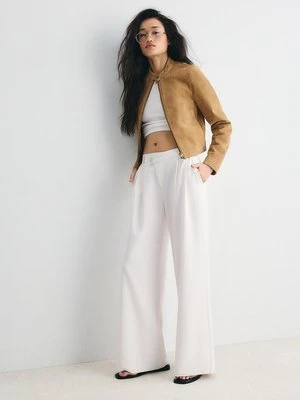 Stradivarius Spodnie wizytowe casual z krzyżowanym pasem w paski  Kość słoniowa