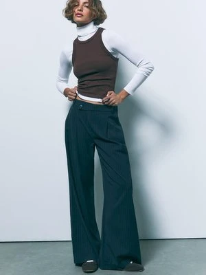 Stradivarius Spodnie wizytowe casual z krzyżowanym pasem w paski  Morski