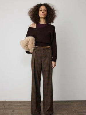 Stradivarius Spodnie wizytowe w kratę z zaszewkami  Brązowy