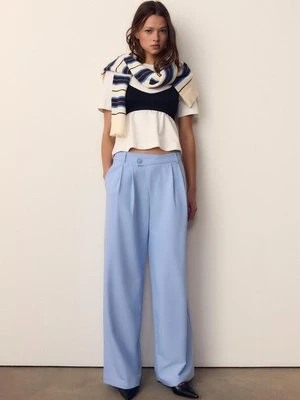 Stradivarius Spodnie wizytowe casual z krzyżowanym pasem w paski  Jasnobłękitny