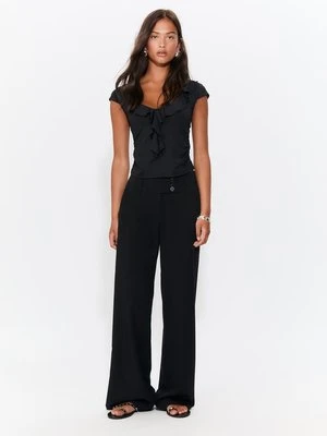 Stradivarius Spodnie wizytowe z szerokim pasem  Czarny