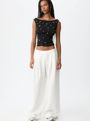 Stradivarius Spodnie wizytowe z szerokimi nogawkami i zaszewkami  Ecru