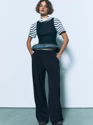 Stradivarius Spodnie wizytowe z szerokimi nogawkami  Morski