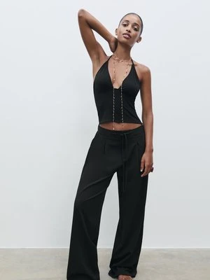 Stradivarius Spodnie wizytowe z zakładkami i sznurkami  Czarny