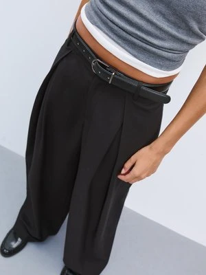Stradivarius Spodnie maxi pinza cinturón  Czarny