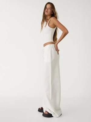 Stradivarius Spodnie z szerokimi nogawkami z lnem  Biały