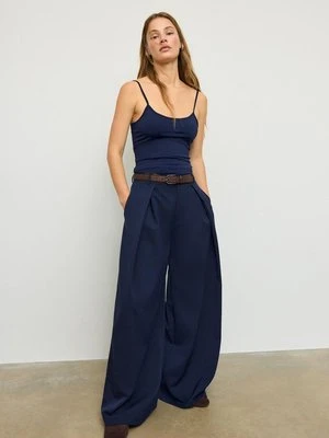 Stradivarius Spodnie z zakładkami maxi i paskiem  Ciemnomorski