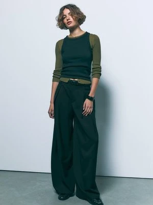 Stradivarius Spodnie z zakładkami maxi i paskiem  Czarny