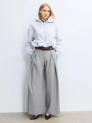 Stradivarius Spodnie z zakładkami maxi i paskiem  Popielaty