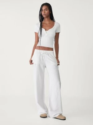 Stradivarius Spodnie ze sznurkami z lnu  Biały