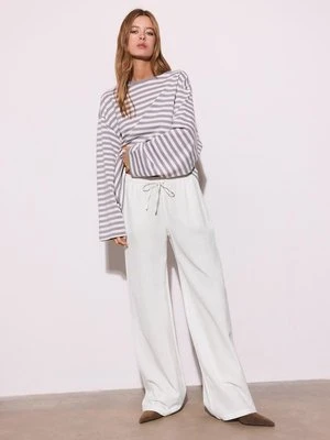 Stradivarius Spodnie ze sznurkami z lnu  Biały