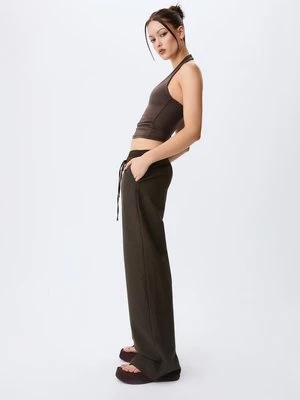 Stradivarius Spodnie ze sznurkami z lnu  Brązowy