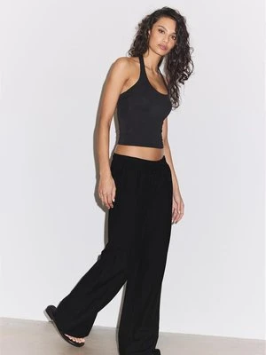 Stradivarius Spodnie ze sznurkami z lnu  Czarny