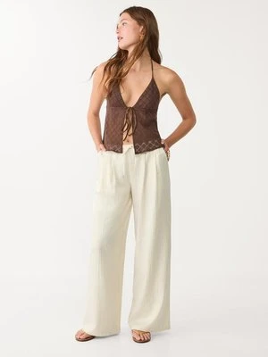 Stradivarius Spodnie ze sznurkiem o teksturowanej fakturze  Waniliowy