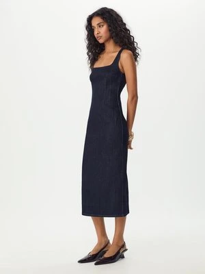 Stradivarius Sukienka midi denim  NIEBIESKI DENIM OVERDYED