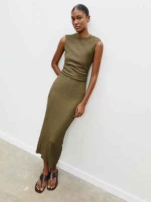 Stradivarius Sukienka midi marszczona z teksturą  Khaki