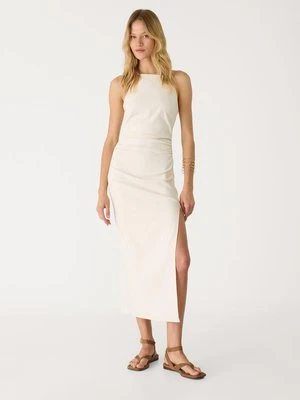 Stradivarius Sukienka midi z dekoltem halter  Kamień