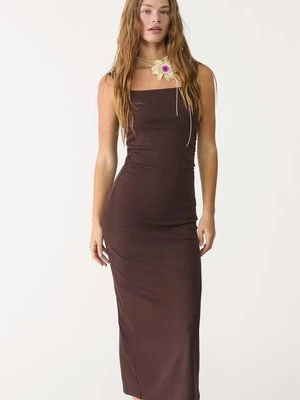 Stradivarius Sukienka midi z dekoltem kwadratowym  Brązowy