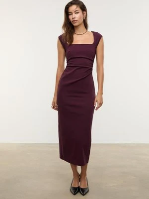 Stradivarius Sukienka midi z marszczeniami  Wiśniowy
