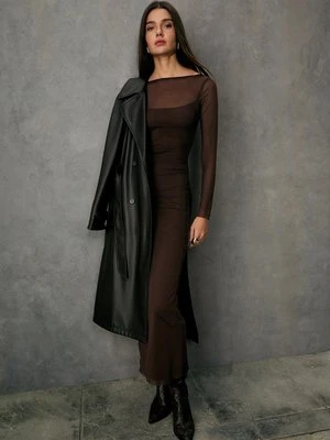 Stradivarius Sukienka midi z odkrytymi plecami  Brązowy