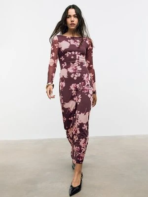 Stradivarius Sukienka midi z tiulu z odkrytymi plecami  Fioletowy