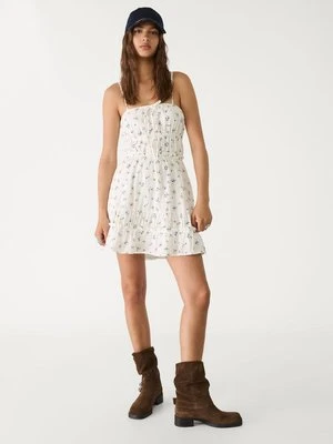 Stradivarius Sukienka na ramiączkach we wzory  Ecru