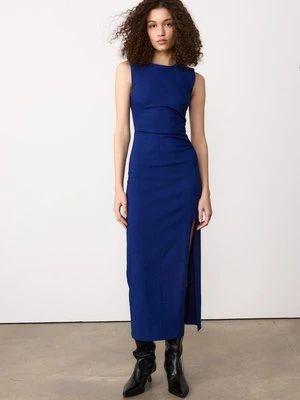 Stradivarius Sukienka średniej długości z bengaliny bez rękawów  Morski