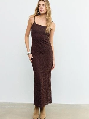 Stradivarius Sukienka średniej długości z blonką na ramiączkach  Brązowy