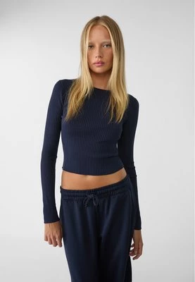 Stradivarius Sweter basic z dzianiny  Morski