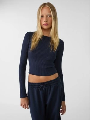 Stradivarius Sweter basic z dzianiny  Morski