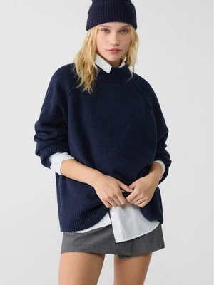 Stradivarius Sweter basic z dzianiny  Morski