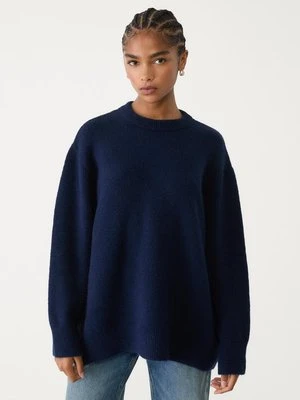 Stradivarius Sweter basic z dzianiny  Morski
