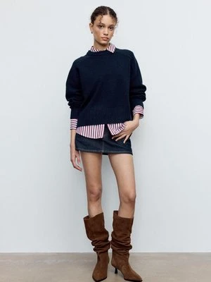 Stradivarius Sweter basic z miękkiej dzianiny  Ciemnomorski