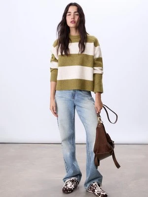 Stradivarius Sweter basic z miękkiej dzianiny  Oliwkowy