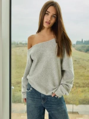 Stradivarius Sweter dzianinowy asymetryczny  Popielaty