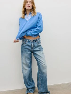 Stradivarius Sweter dzianinowy bimateriałowy Jasnobłękitny