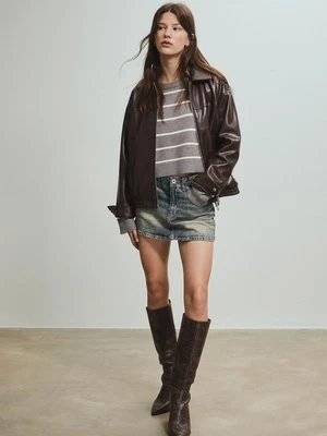 Stradivarius Sweter dzianinowy crop w paski  Ciemnoszary