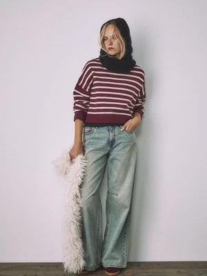 Stradivarius Sweter dzianinowy crop w paski  Fioletowy