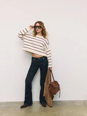 Stradivarius Sweter dzianinowy crop w paski  Waniliowy