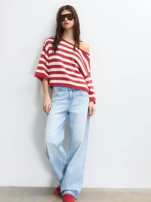 Stradivarius Sweter dzianinowy z dekoltem łódką  Czerwony