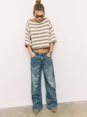 Stradivarius Sweter dzianinowy z dekoltem łódką  Waniliowy