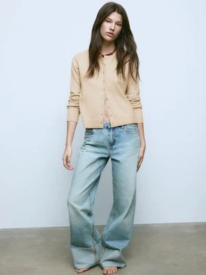 Stradivarius Sweter dzianinowy z guzikami o miękkim dotyku  Beżowy